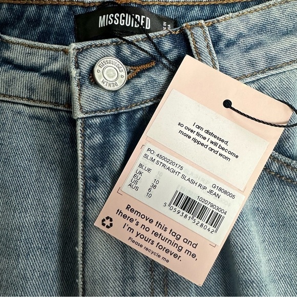 Missguided High Waist Straight Slash Rip Jeans, 6 - Picture 9 of 9